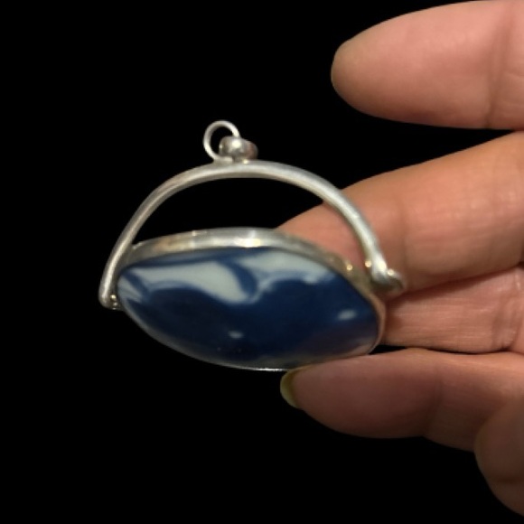 Rare 925 Sterling Silver - Vintage Chinese Ceramic Art Round Drop Pendant - Picture 5 of 5